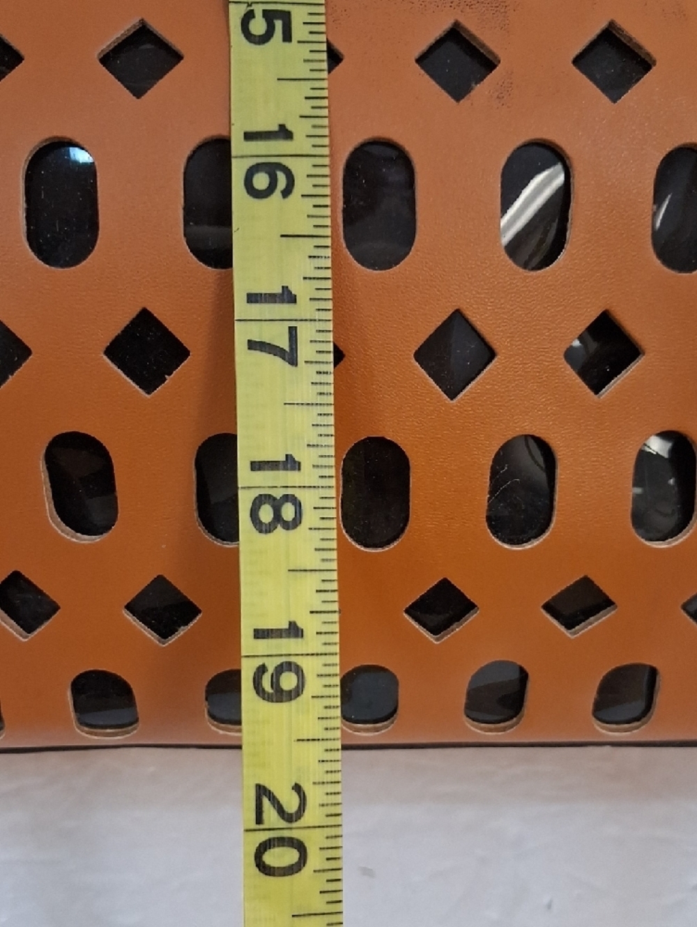 Tan Laser Cut Geometric Tote Bag Double Handle Oversized OS - Picture 5 of 14